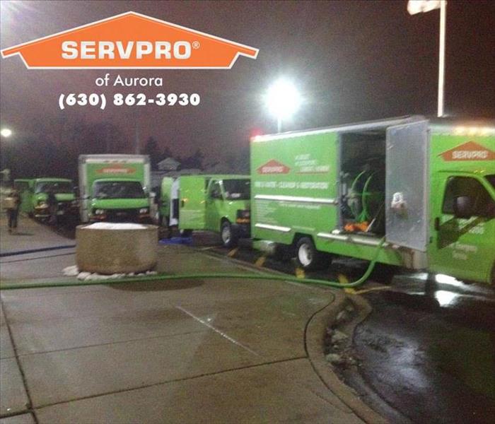 SERVPRO vehicles on site.